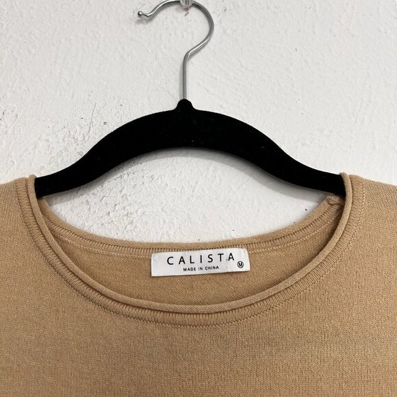 CALISTA Women's Long Knit Sweater Dress Light Brown Casual Midi Size M - Picture 5 of 12